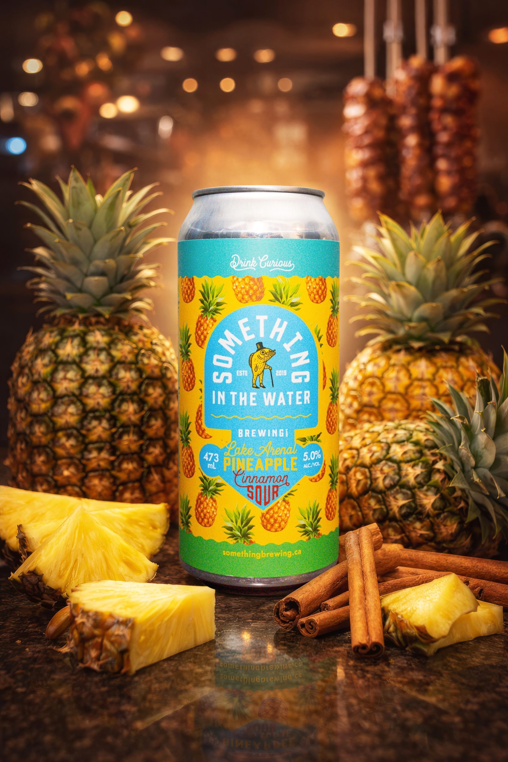 Lake Arenal Pineapple Cinnamon Sour can with fresh pineapple and cinnamon sticks